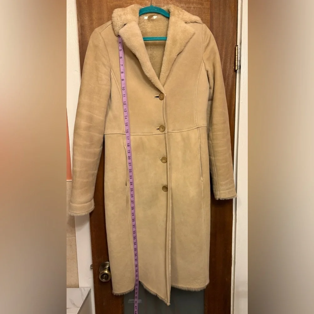 J.Crew Shearling 100% Leather Tan Penny Lane Style Wool Lined Coat Runs small ! - Picture 6 of 12